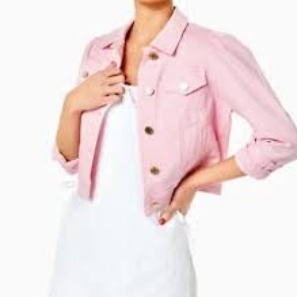 Lilly Pulitzer Laylani Denim Jacket in Calla Lilly Pink NWT size M (Retired)
